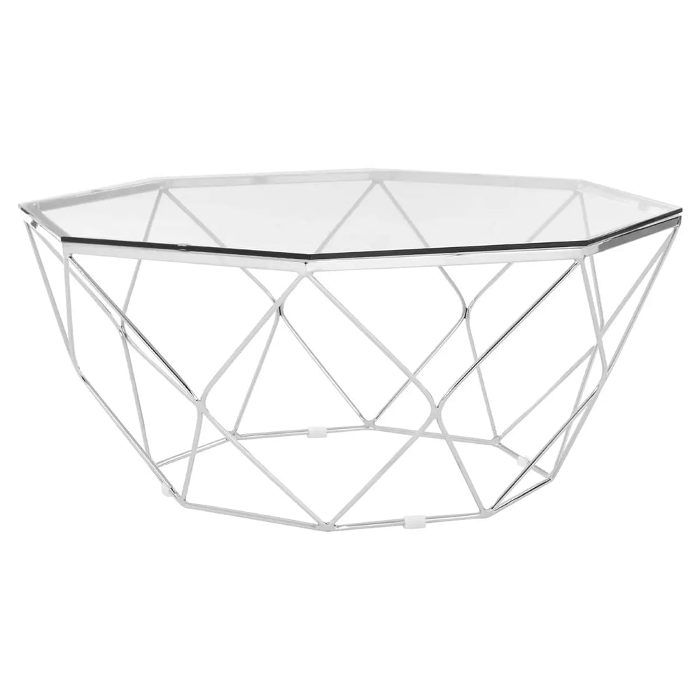 Allston Clear Glass Polygonal Coffee Table With Chrome Frame