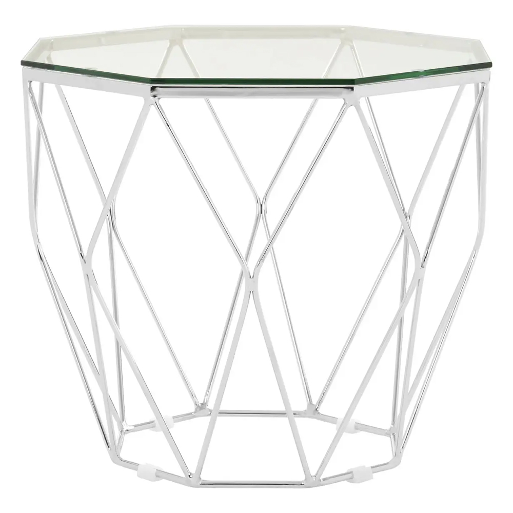 Allston Clear Glass Polygonal End Table With Chrome Frame