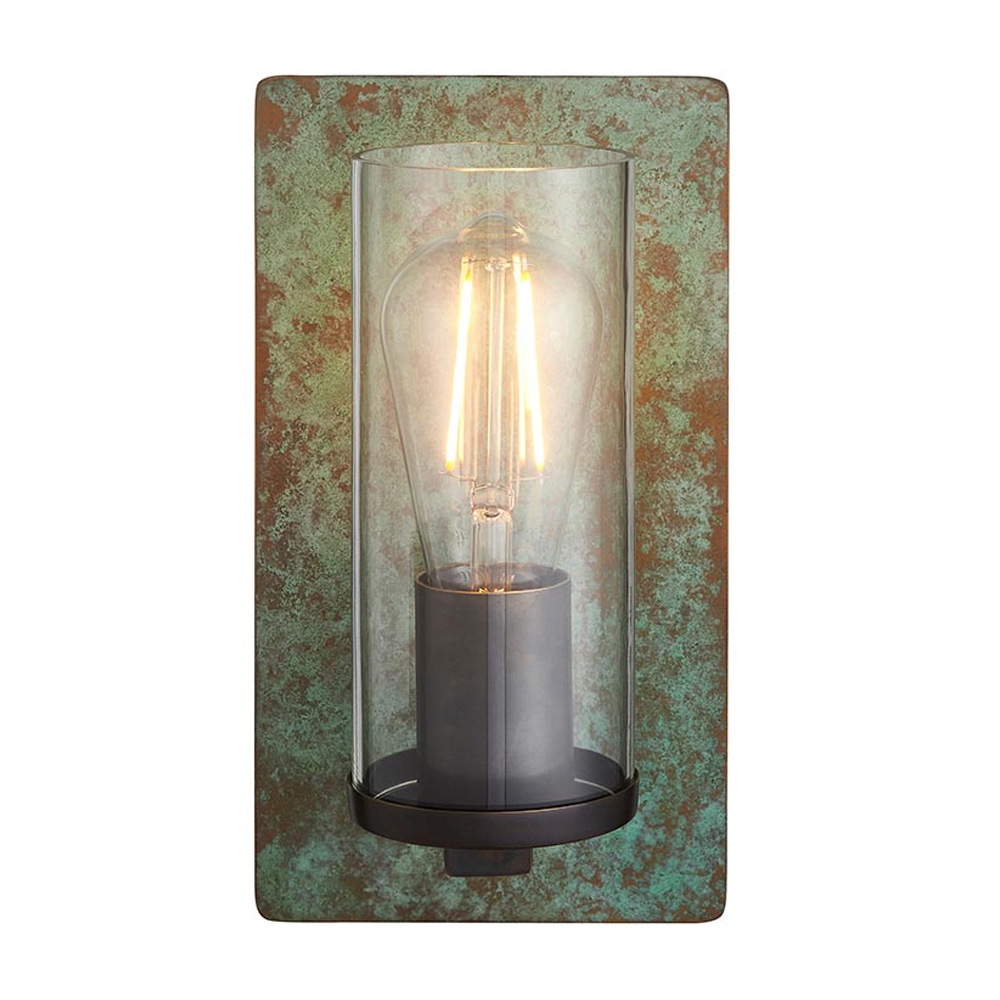 Allston Clear Glass Wall Light In Verdigris Bronze