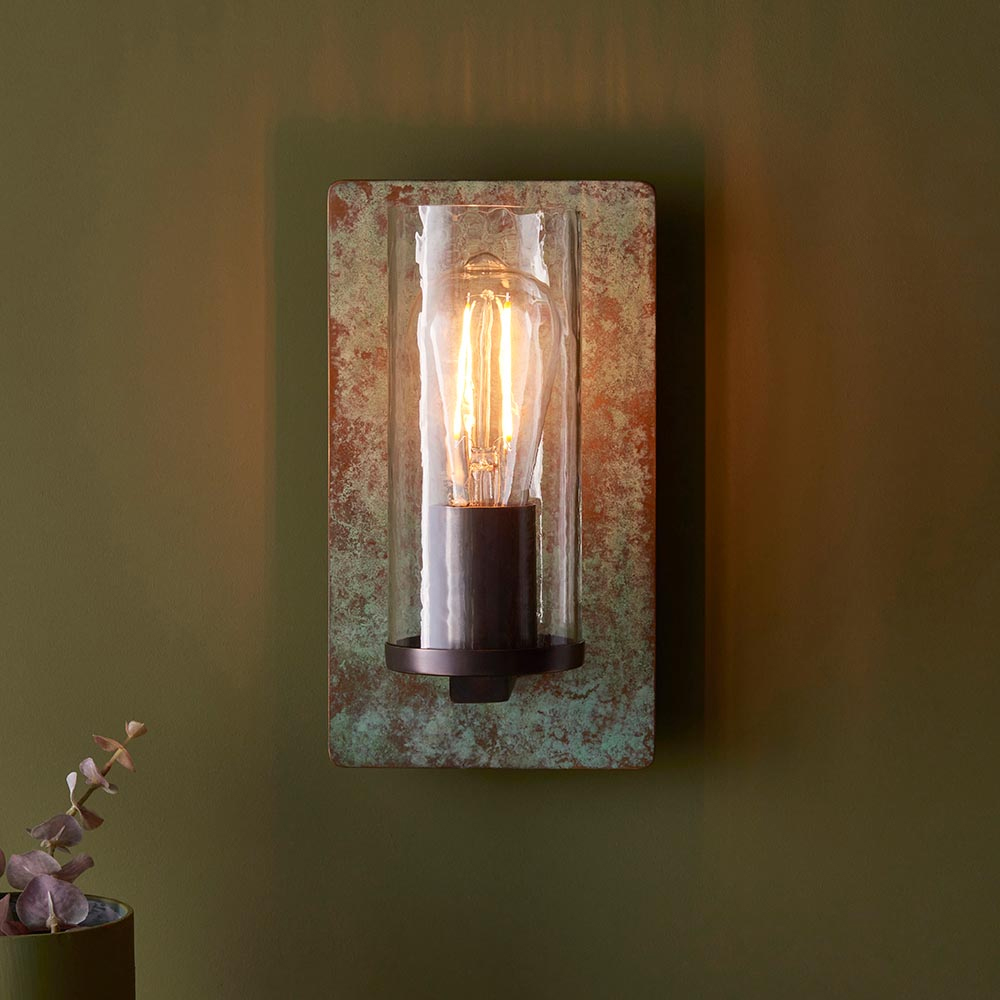 Allston Clear Glass Wall Light In Verdigris Bronze