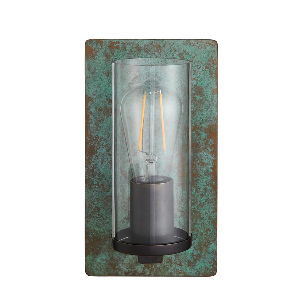 Allston Clear Glass Wall Light In Verdigris Bronze