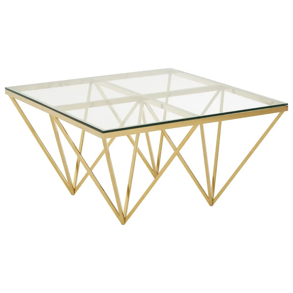 Allston Clear Glass Square Coffee Table With Prismatic Gold Frame