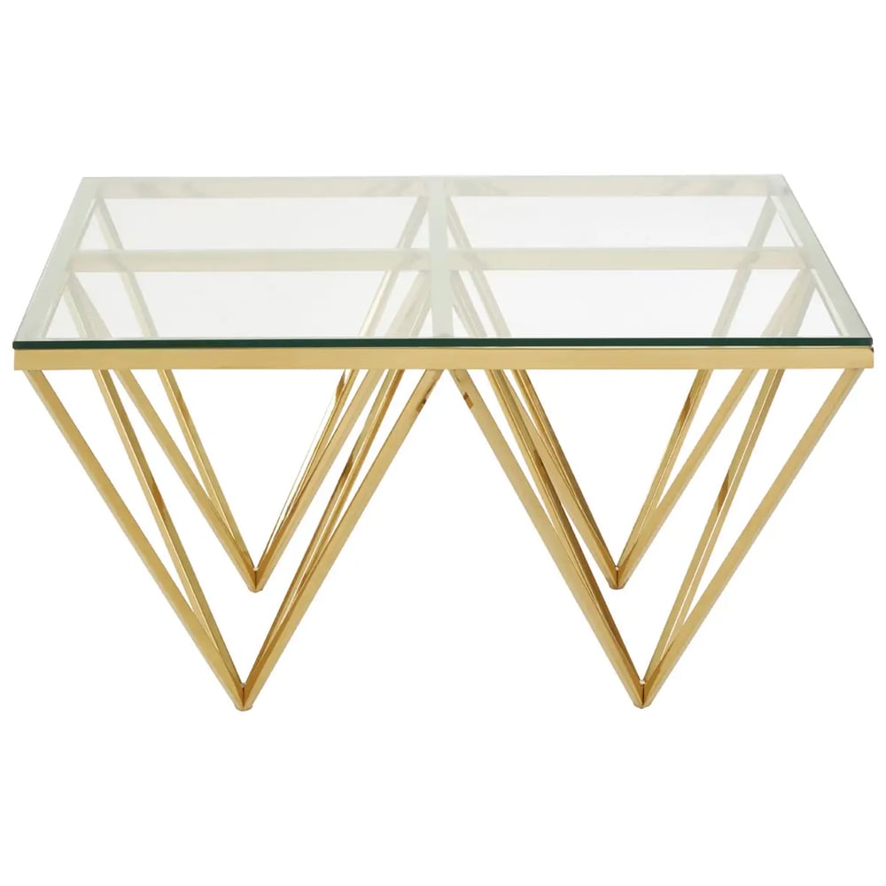 Allston Clear Glass Square Coffee Table With Prismatic Gold Frame