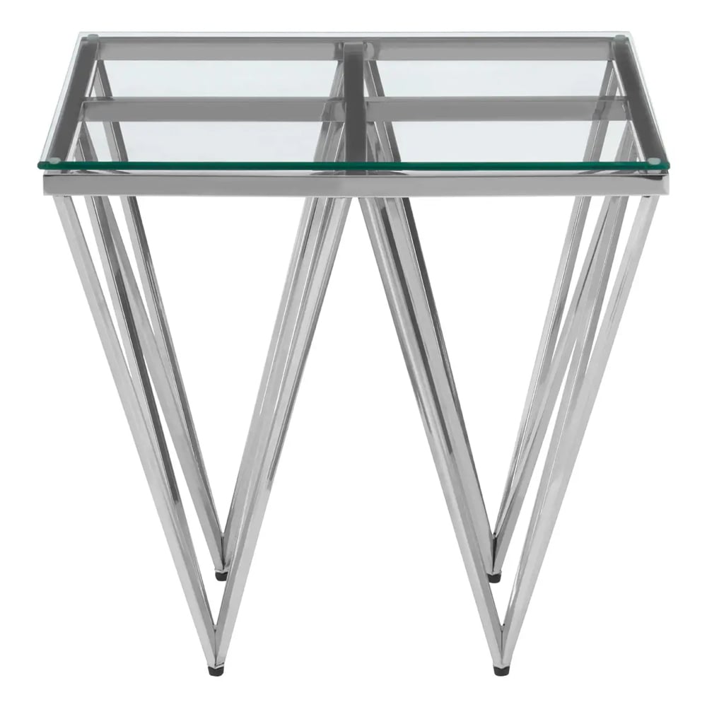 Allston Clear Glass Square End Table With Prismatic Silver Frame