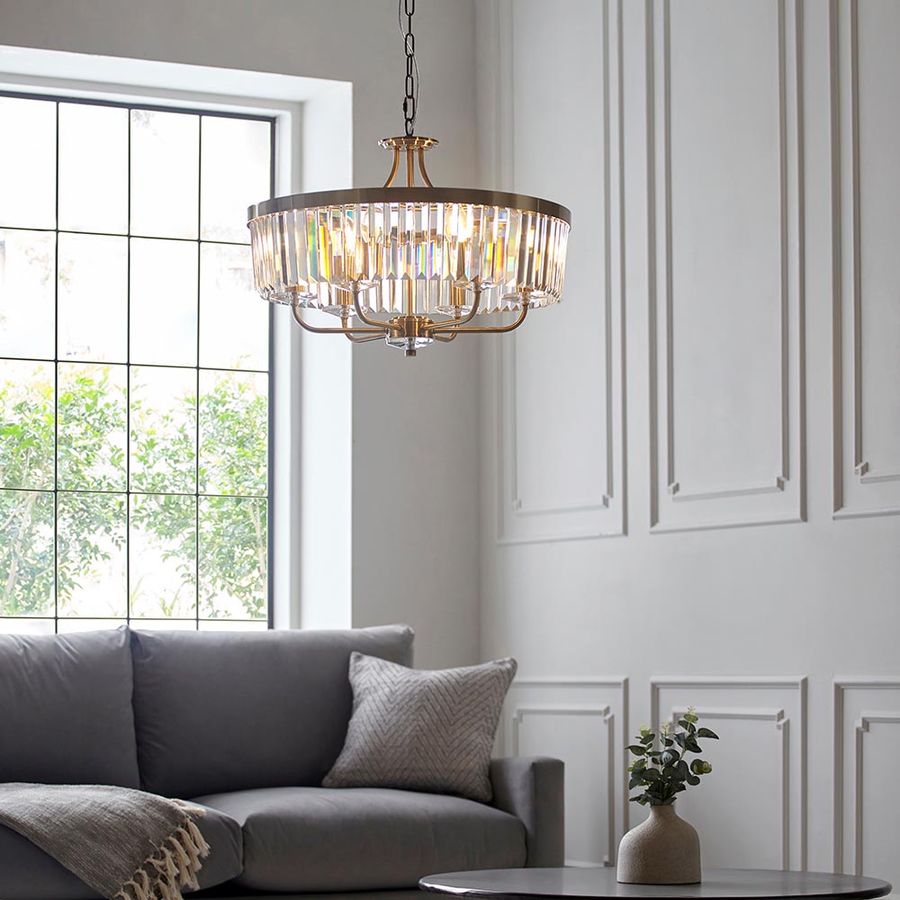 Allston Faceted Glass Pendant Ceiling Light In Brass