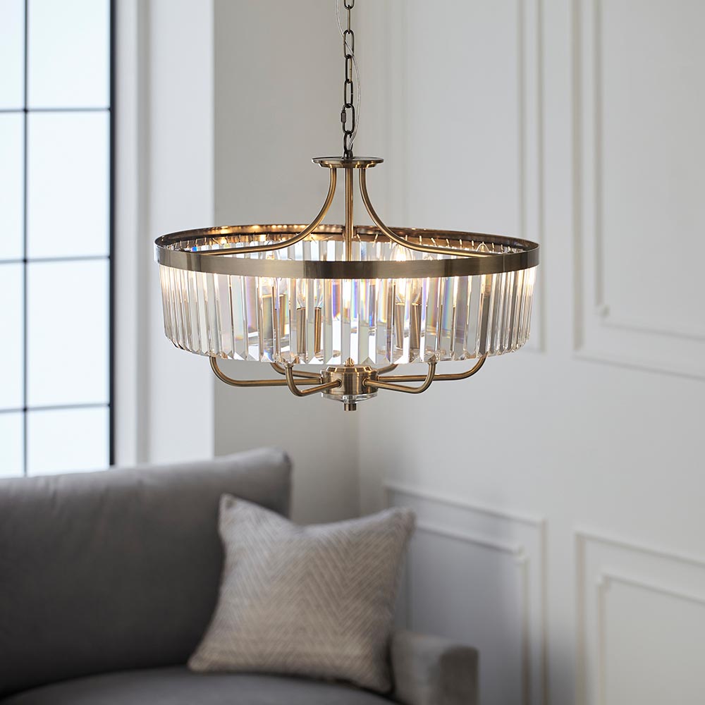 Allston Faceted Glass Pendant Ceiling Light In Brass