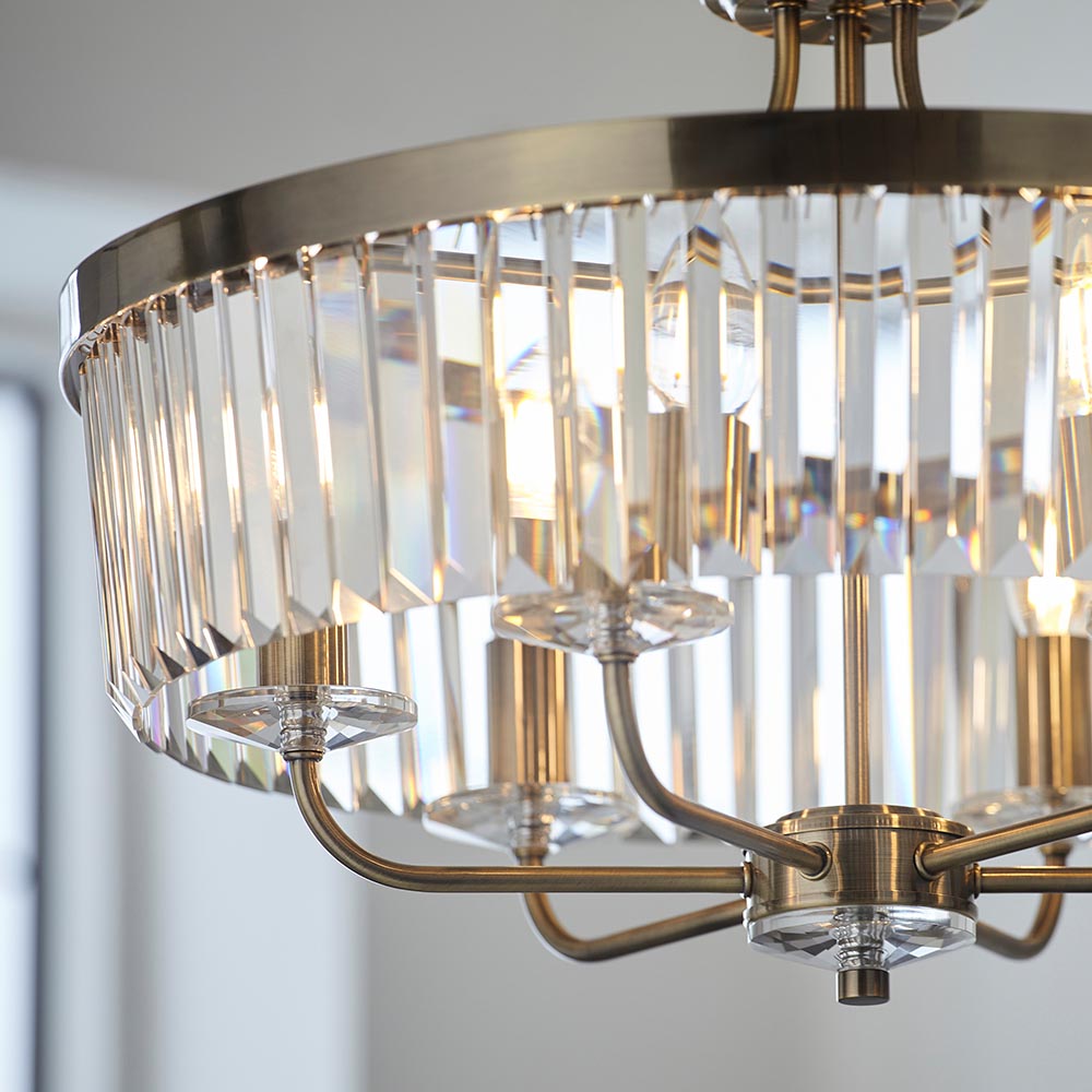 Allston Faceted Glass Pendant Ceiling Light In Brass