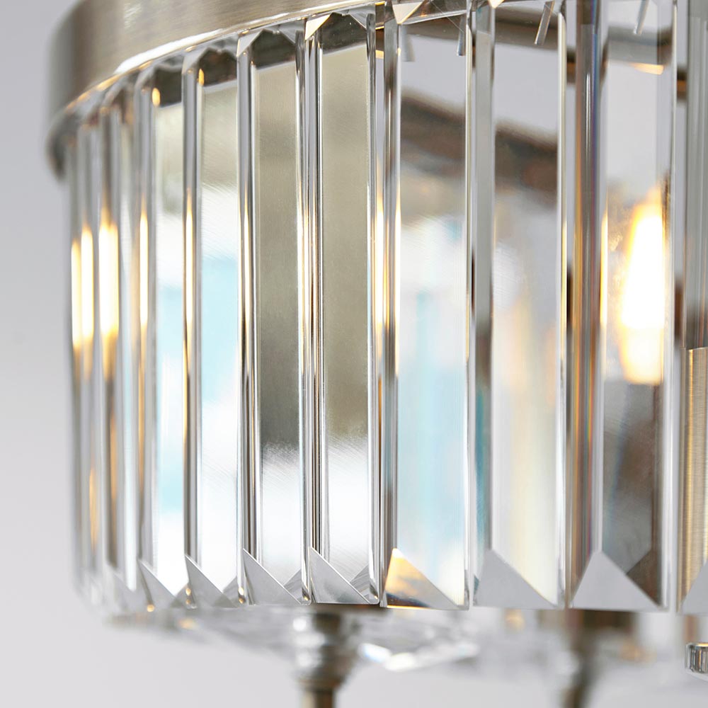 Allston Faceted Glass Semi Flush Ceiling Light In Antique Brass