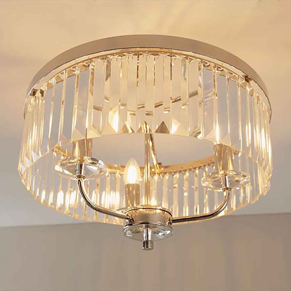 Allston Faceted Glass Semi Flush Ceiling Light In Bright Nickel