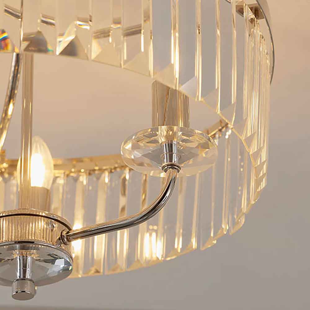 Allston Faceted Glass Semi Flush Ceiling Light In Bright Nickel