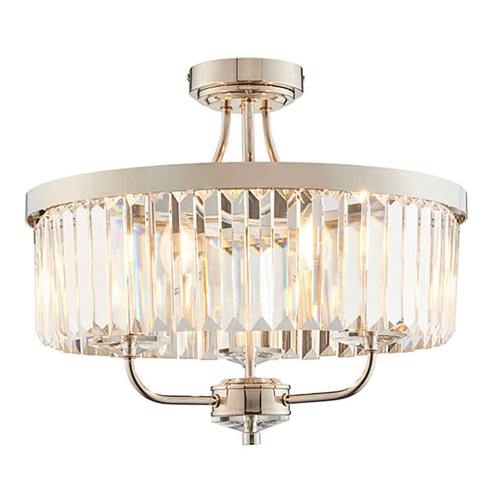 Allston Faceted Glass Semi Flush Ceiling Light In Bright Nickel