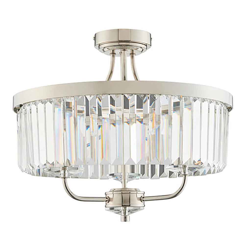 Allston Faceted Glass Semi Flush Ceiling Light In Bright Nickel