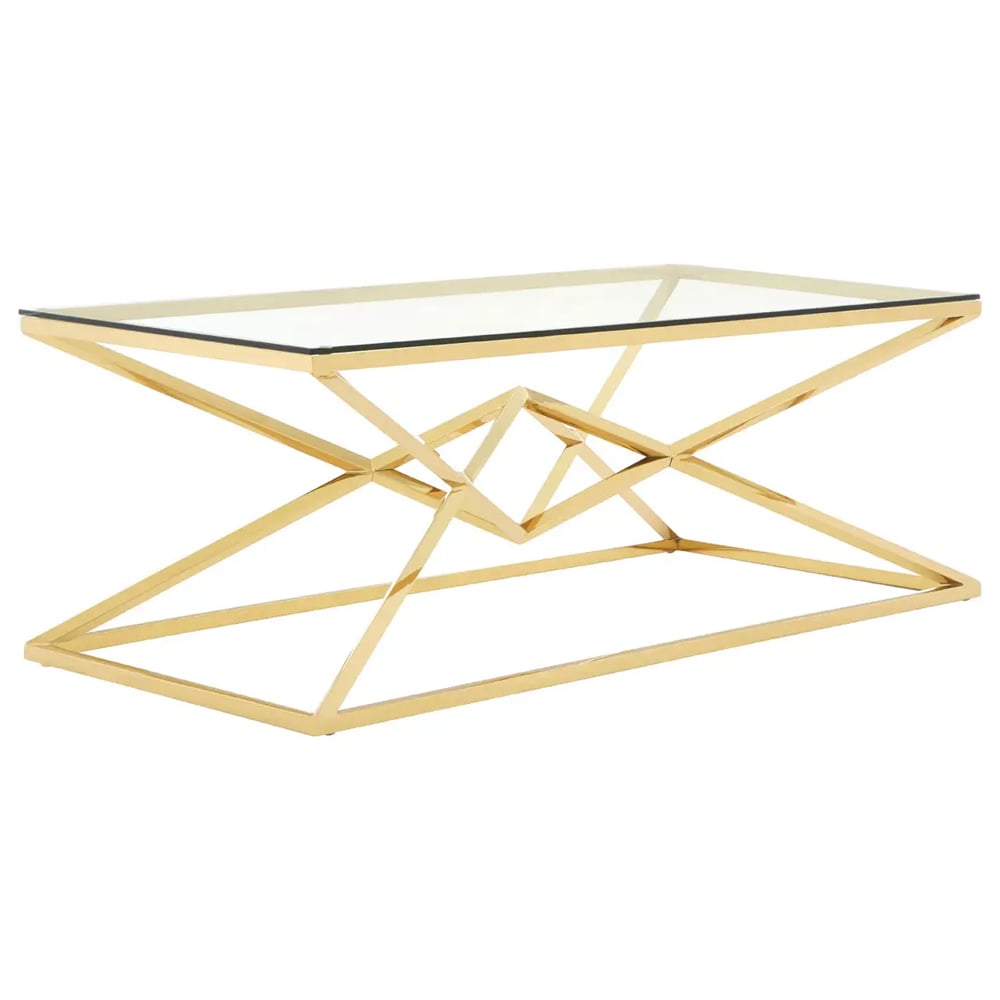 Allston Glass Coffee Table With Corseted Champagne Frame