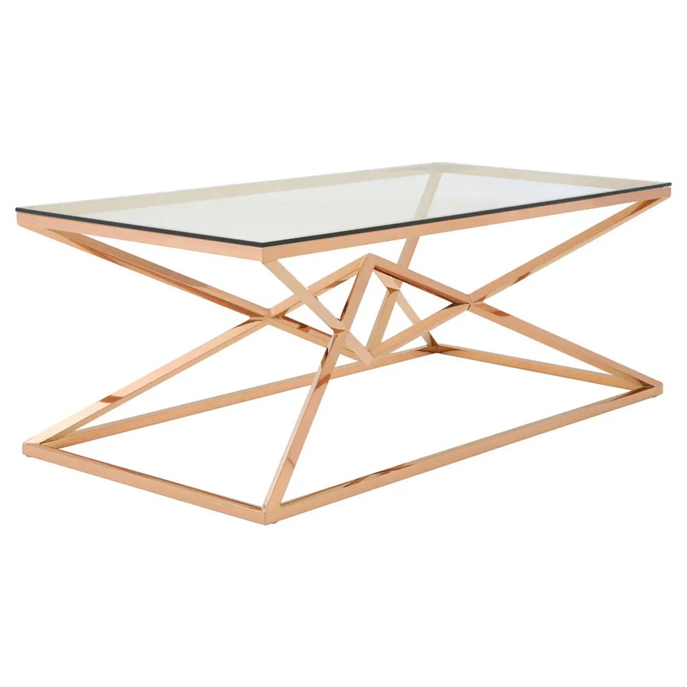 Allston Glass Coffee Table With Corseted Rose Gold Frame