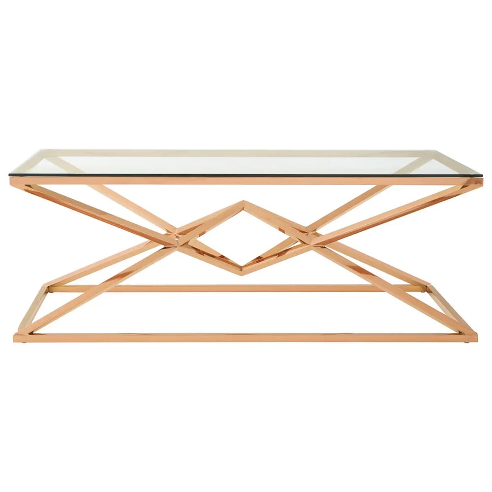 Allston Glass Coffee Table With Corseted Rose Gold Frame