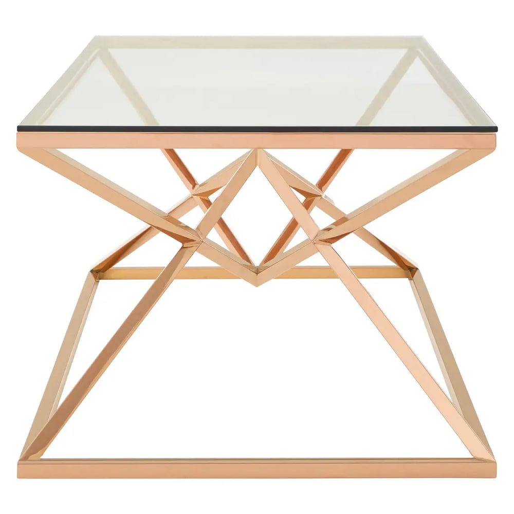 Allston Glass Coffee Table With Corseted Rose Gold Frame