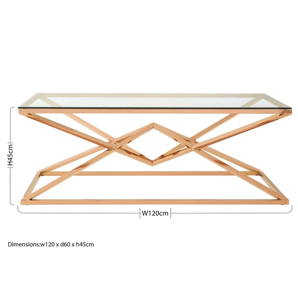 Allston Glass Coffee Table With Corseted Rose Gold Frame