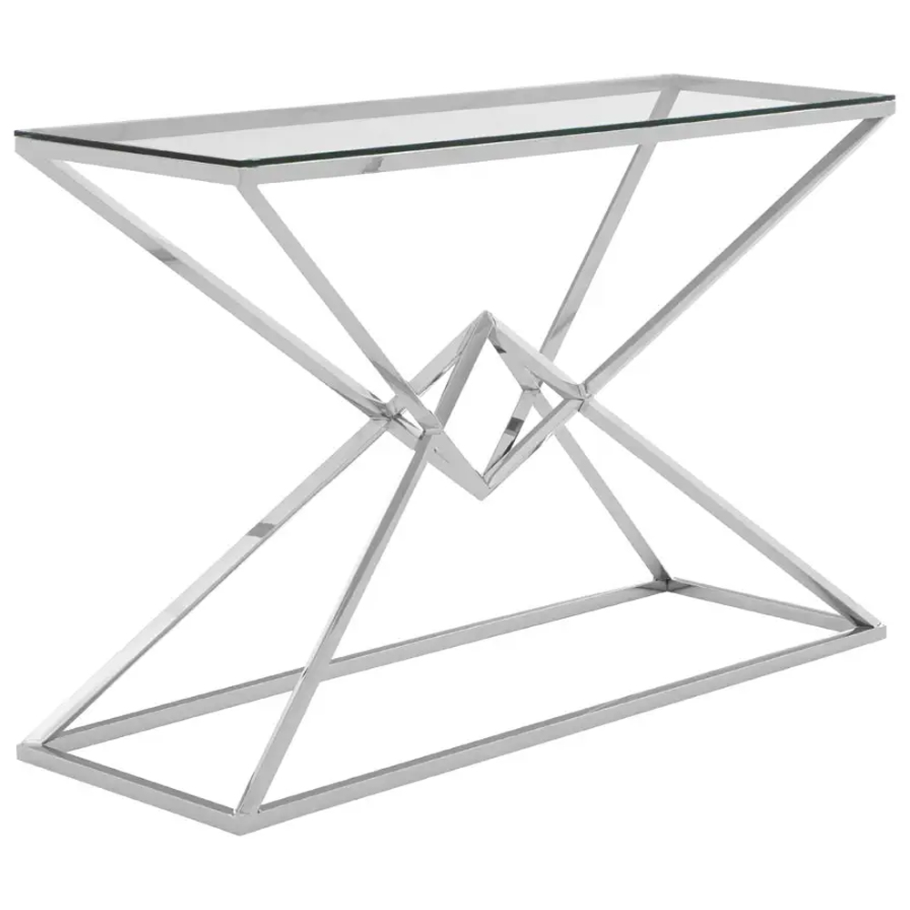 Allston Glass Console Table With Corseted Silver Frame