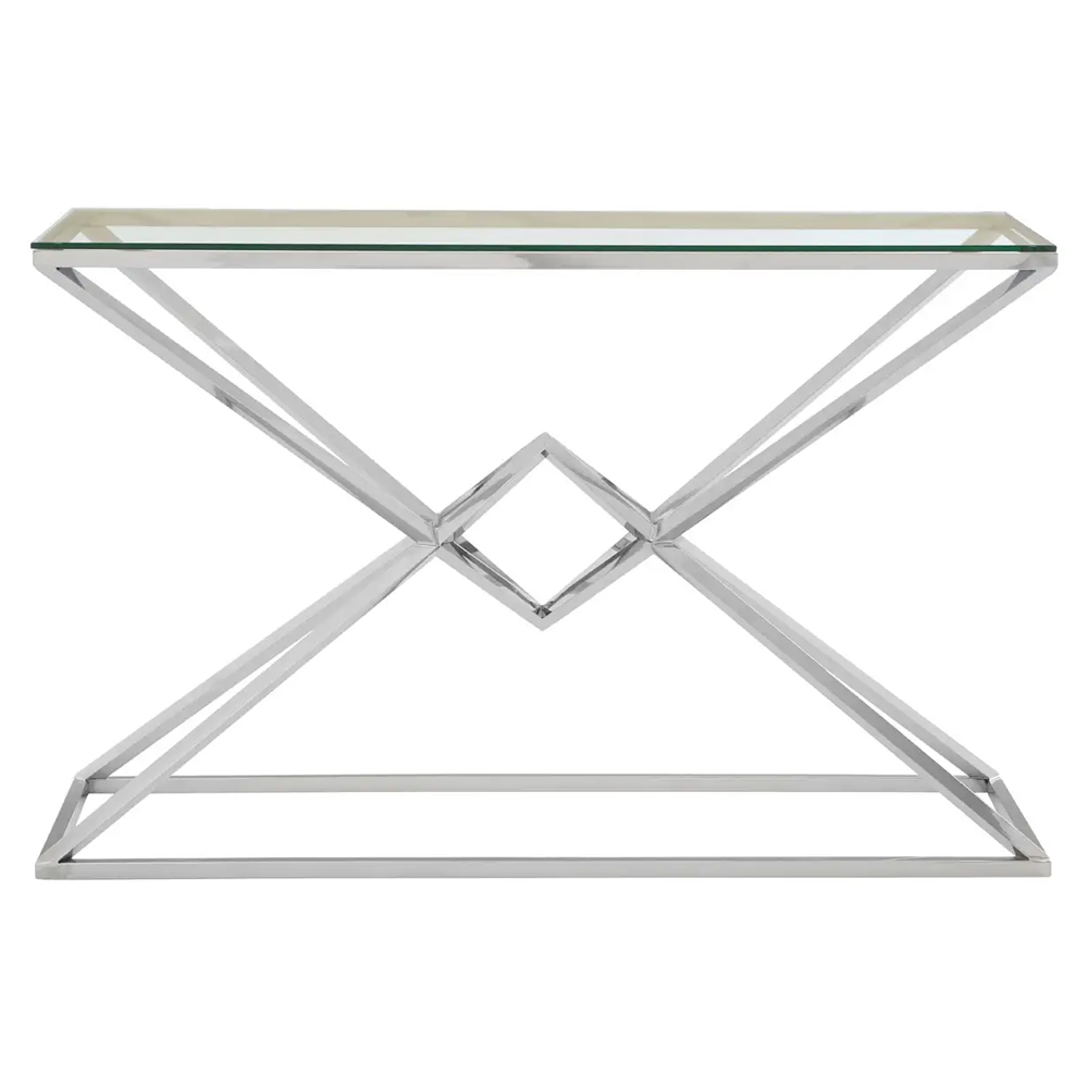 Allston Glass Console Table With Corseted Silver Frame