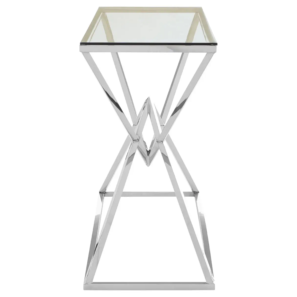Allston Glass Console Table With Corseted Silver Frame