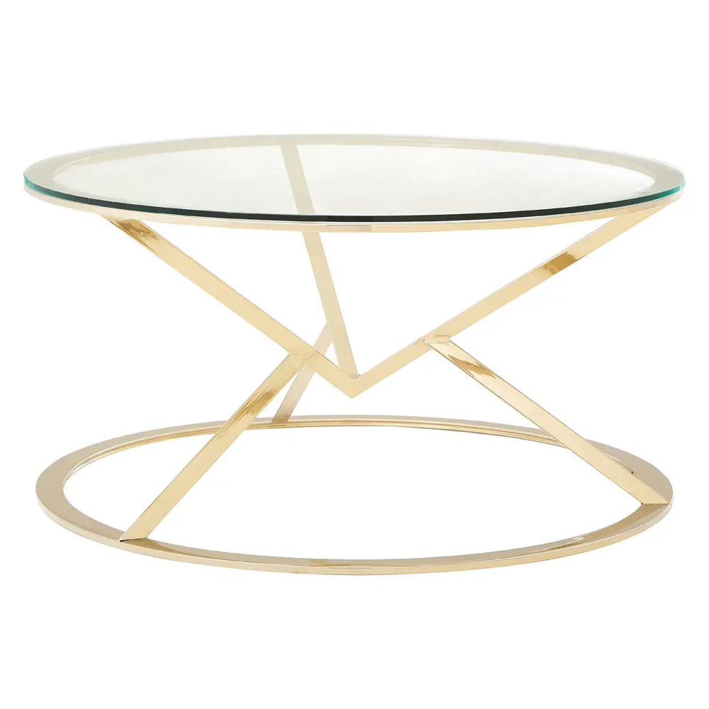 Allston Glass Round Coffee Table With Corseted Champagne Frame