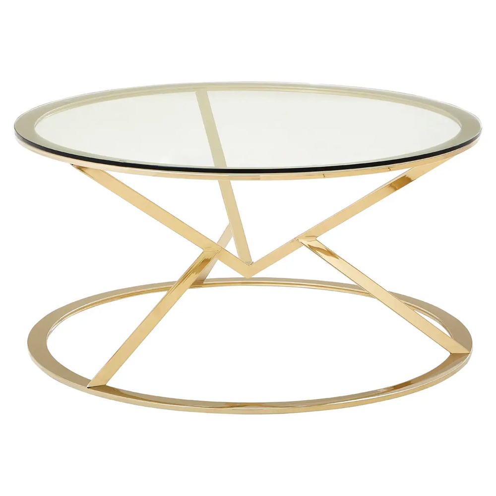 Allston Glass Round Coffee Table With Corseted Champagne Frame