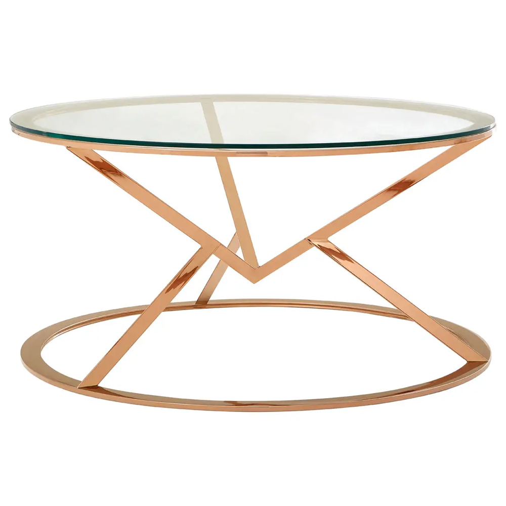 Allston Glass Round Coffee Table With Corseted Rose Gold Frame