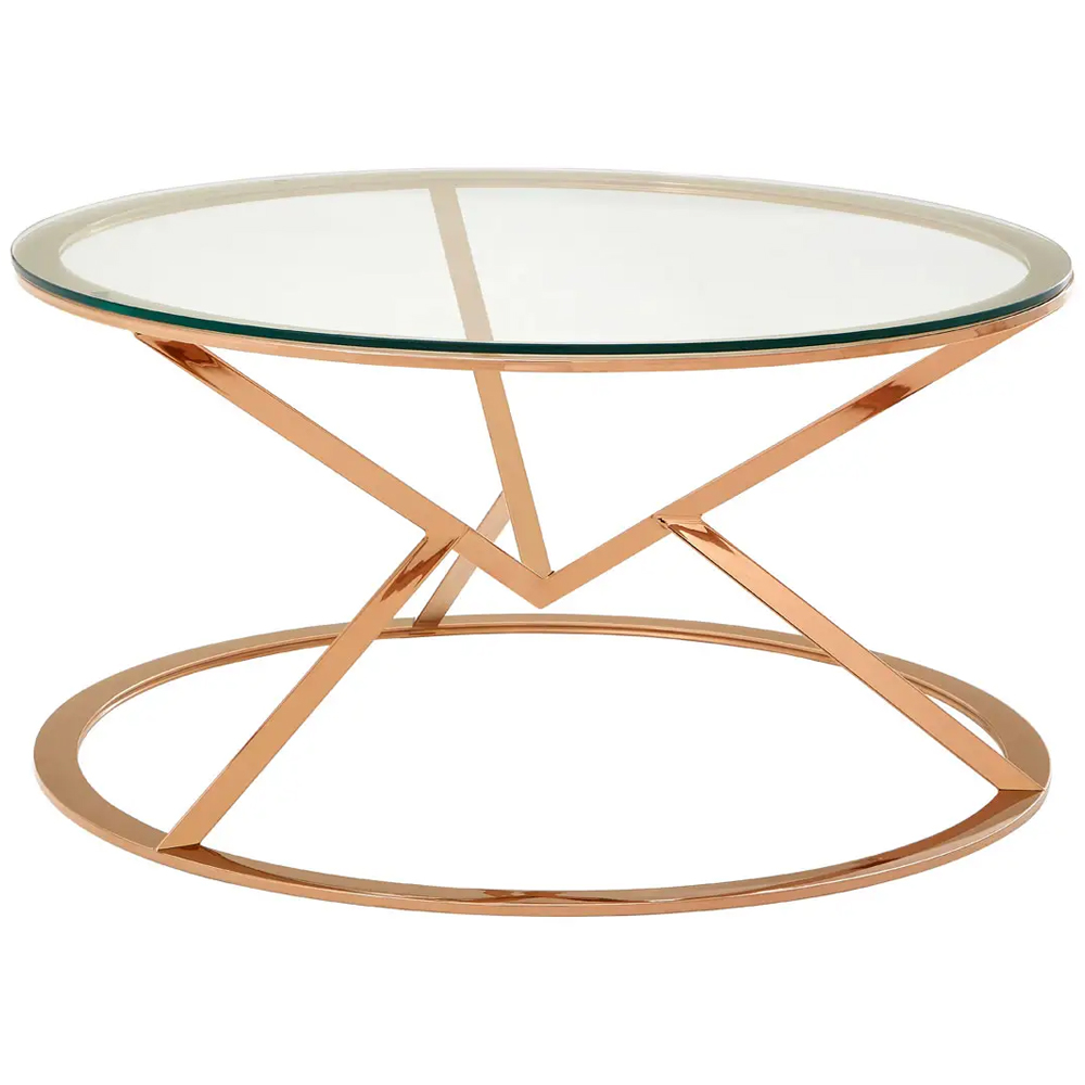Allston Glass Round Coffee Table With Corseted Rose Gold Frame