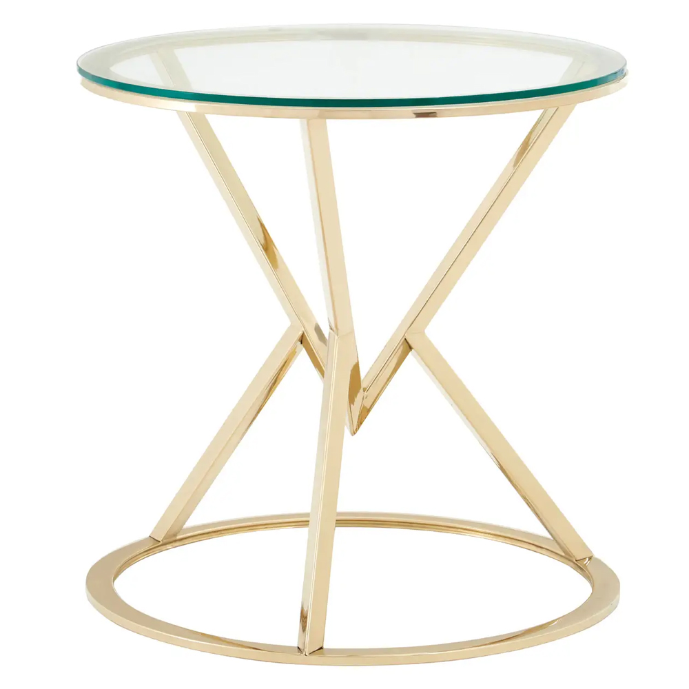 Allston Glass Round End Table With Corseted Champagne Frame