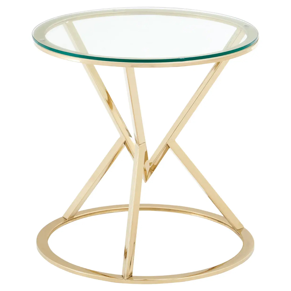Allston Glass Round End Table With Corseted Champagne Frame