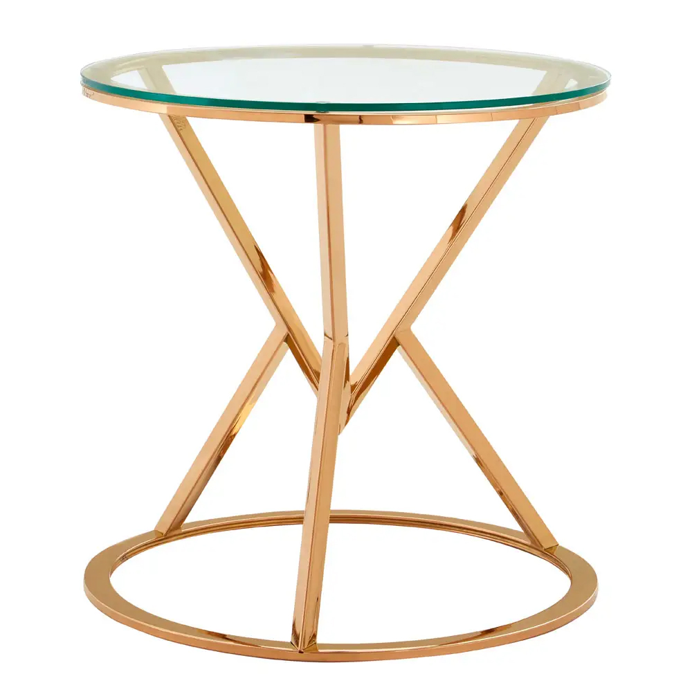 Allston Glass Round End Table With Corseted Rose Gold Frame