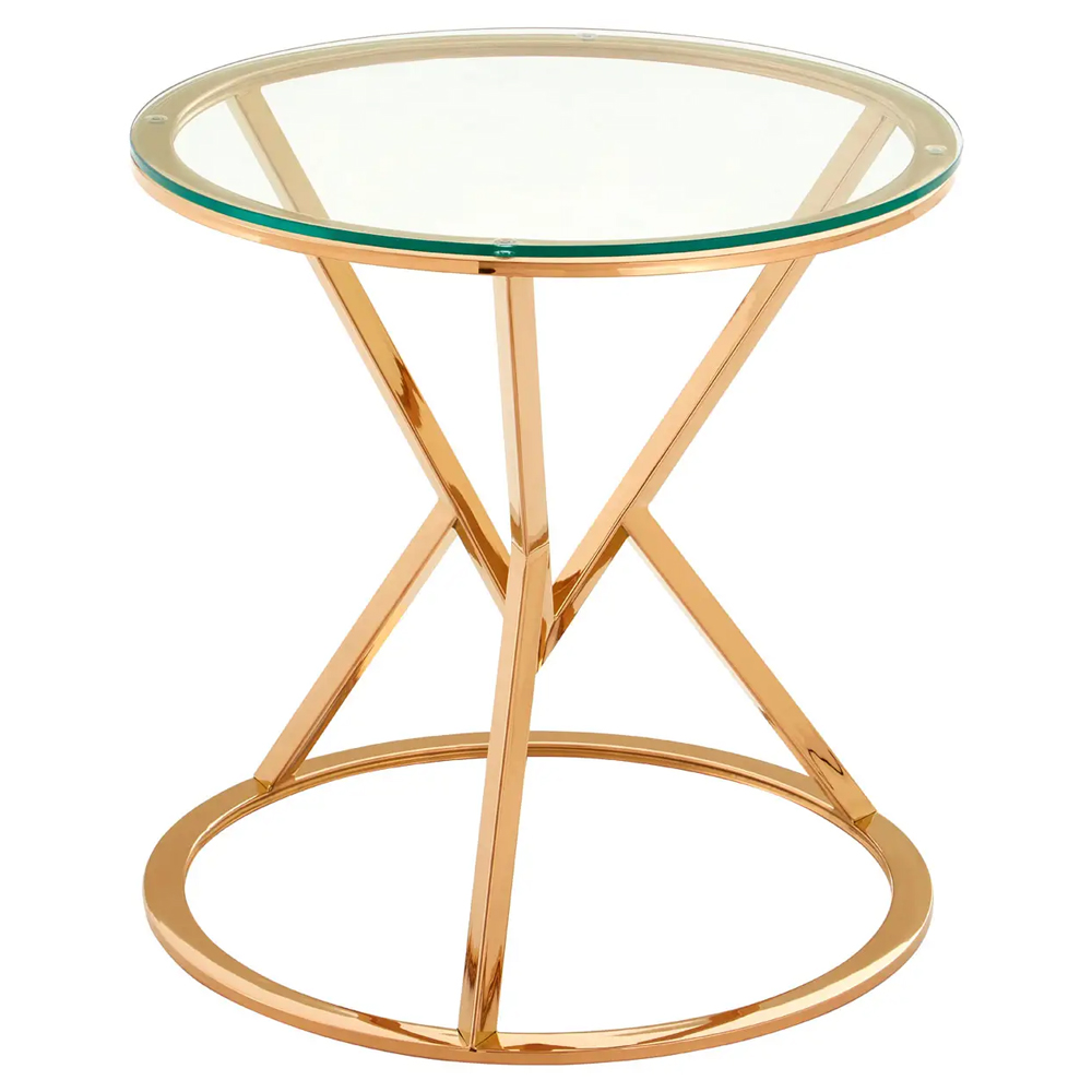 Allston Glass Round End Table With Corseted Rose Gold Frame