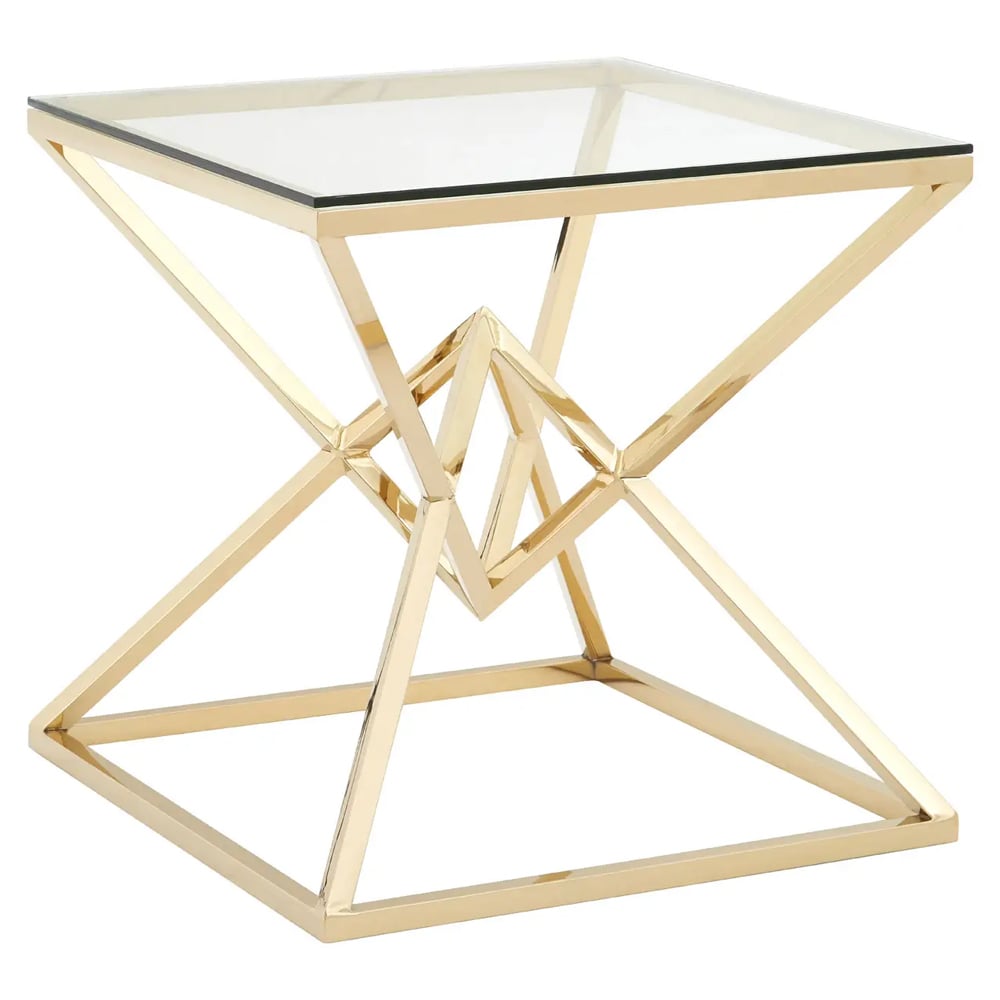 Allston Glass Square End Table With Corseted Champagne Frame