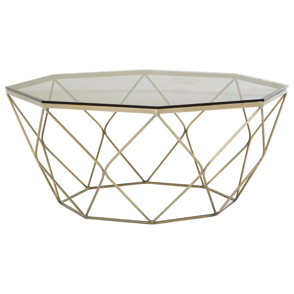 Allston Grey Glass Polygonal Coffee Table With Nickel Frame