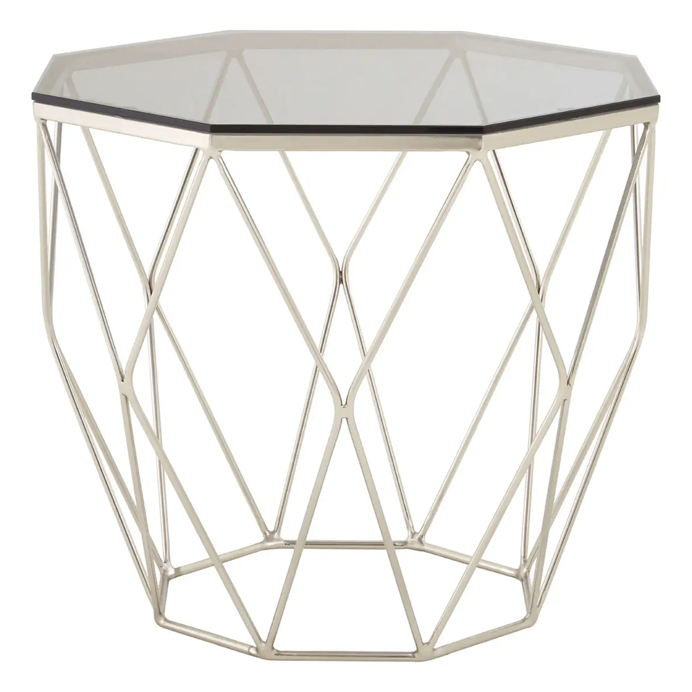 Allston Grey Glass Polygonal End Table With Nickel Frame