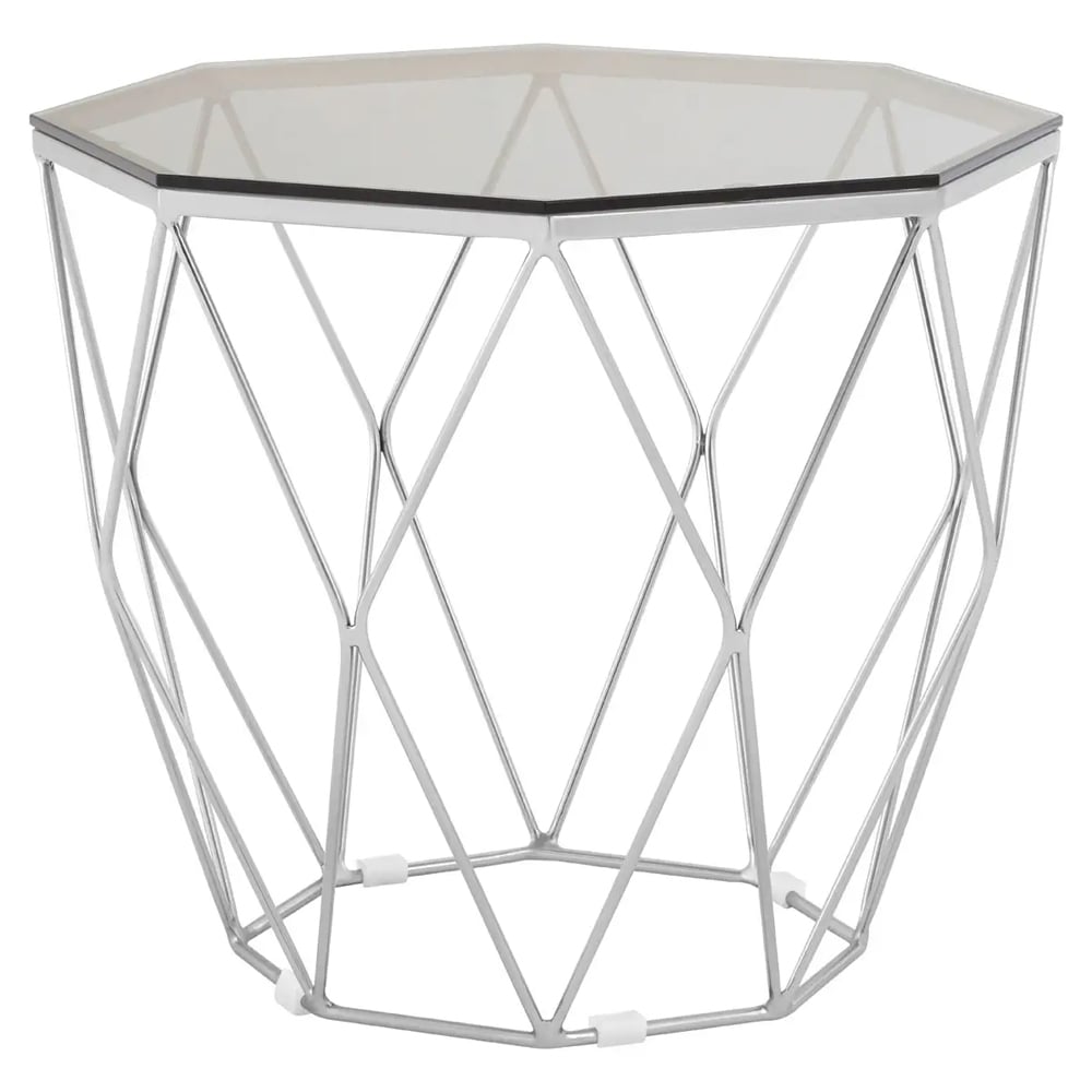 Allston Grey Glass Polygonal End Table With Nickel Frame