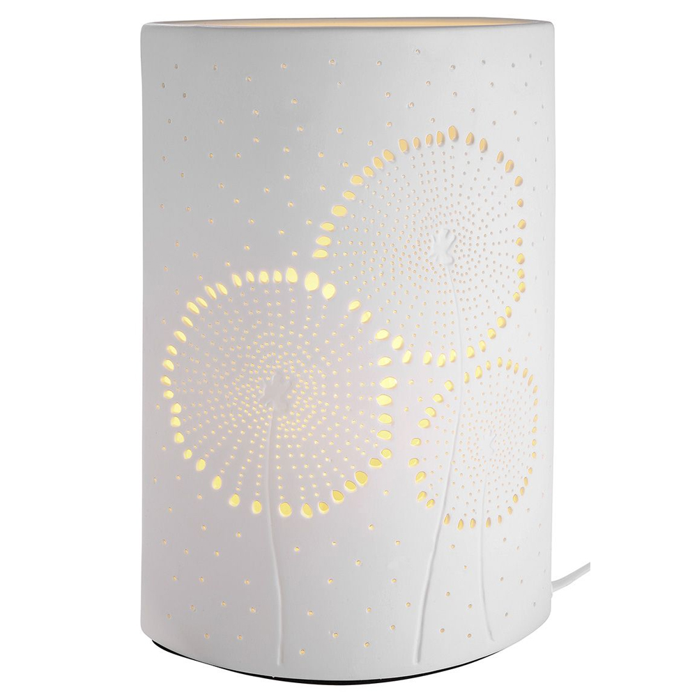 Allegan Large Porcelain Dandelion Design Table Lamp In White