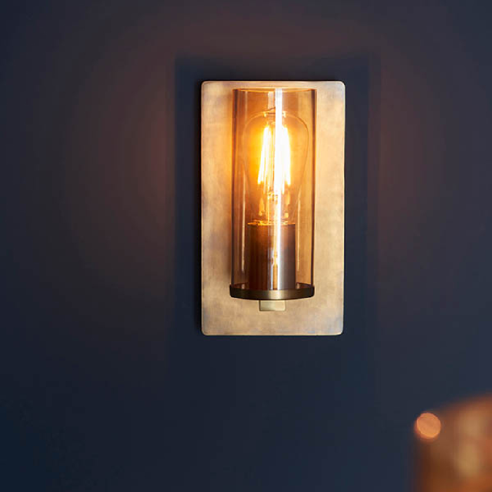Read more about Allston lustre glass shade wall light in antique brass