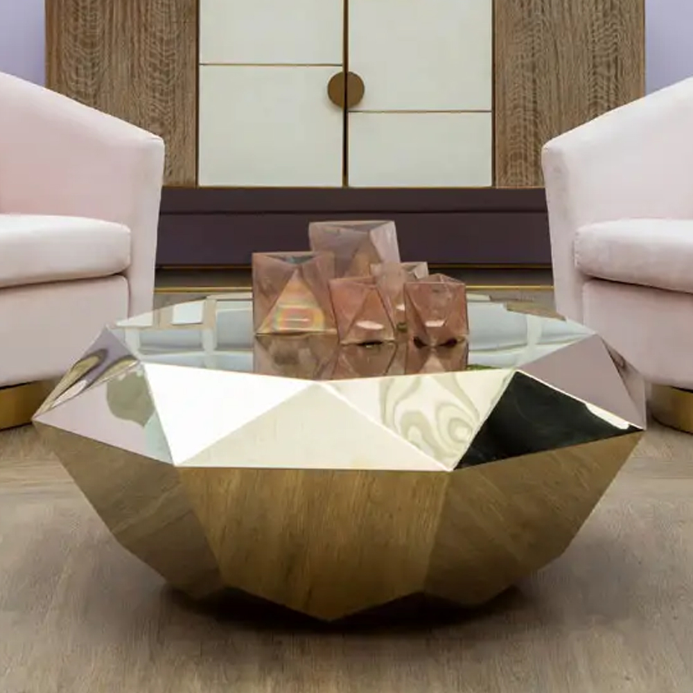 Allston Metal Diamond Cut Coffee Table In Champagne