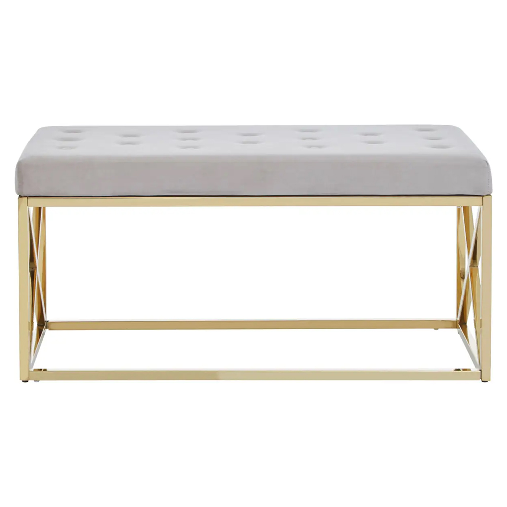 Allston Mink Velvet Seating Bench With Gold Cross Frame