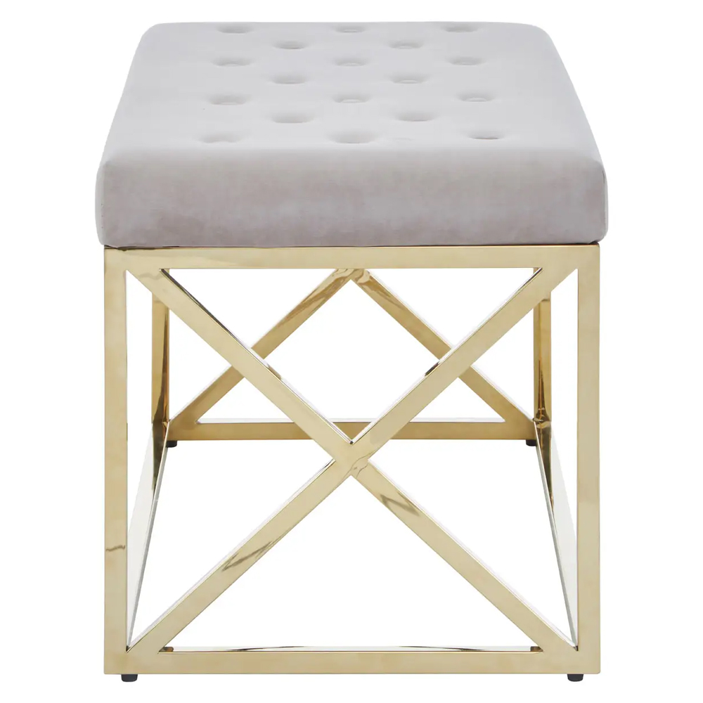 Allston Mink Velvet Seating Bench With Gold Cross Frame