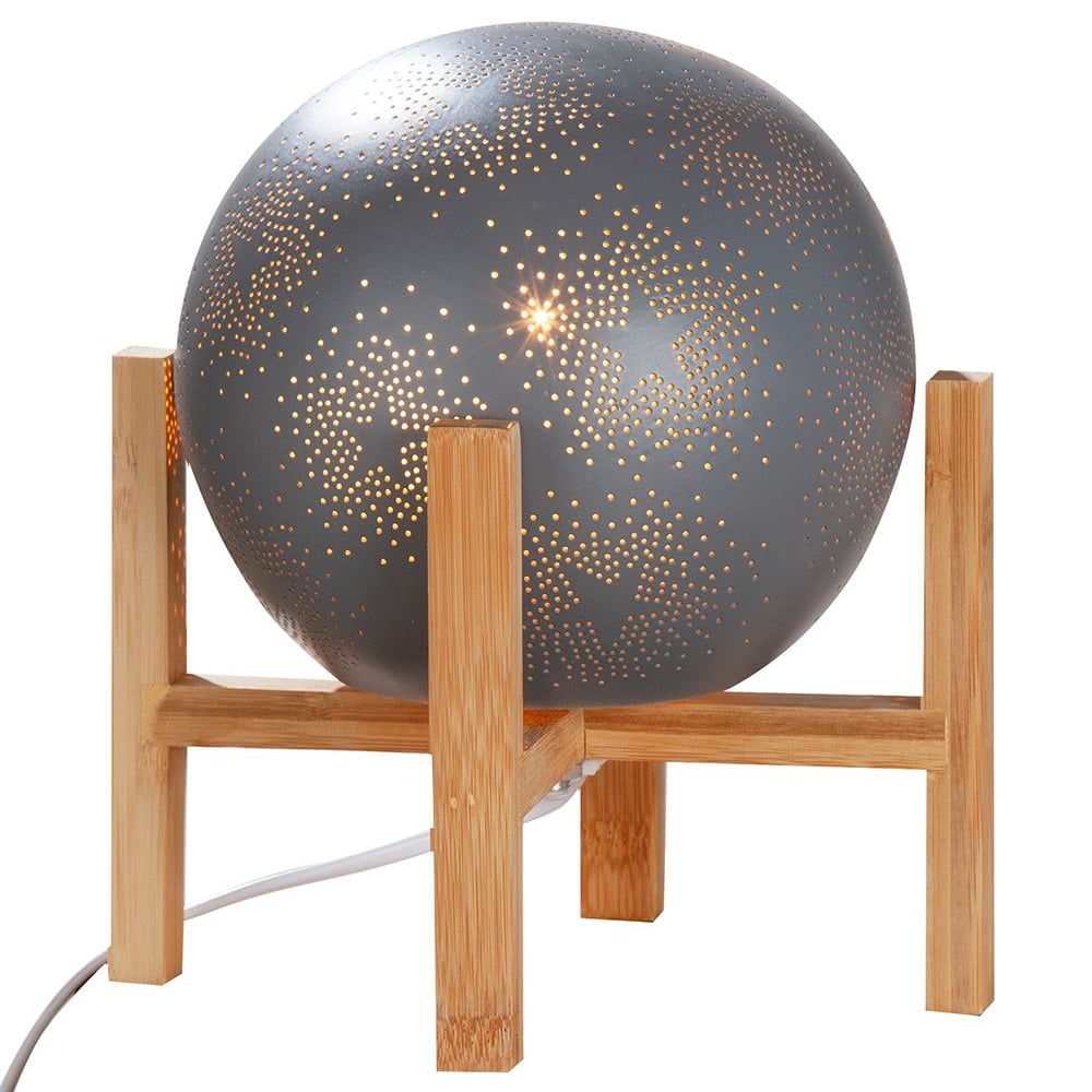 Allston Porcelain Wooden Table Lamp In Grey And Natural