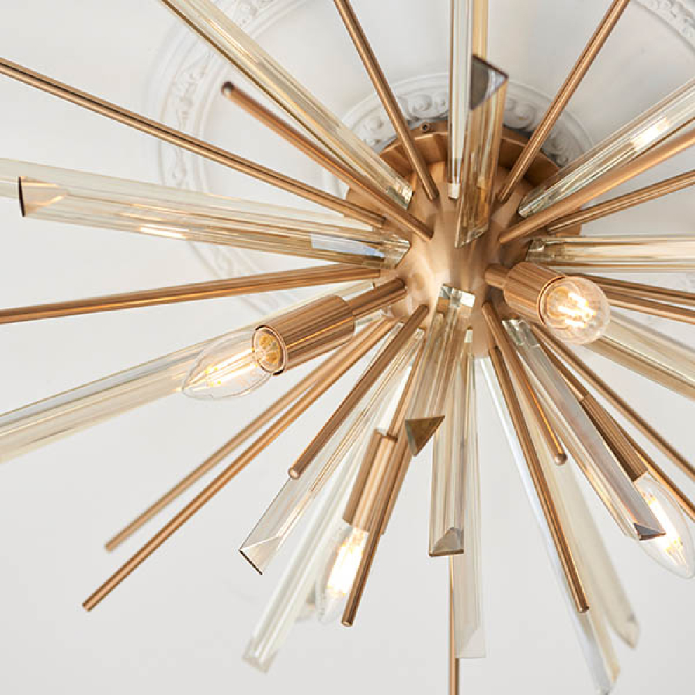 Allston Prism Glass Flush Ceiling Light In Antique Brass