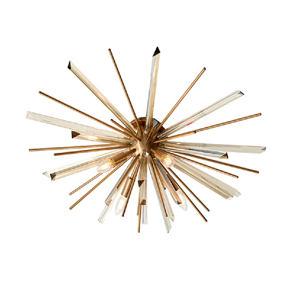 Allston Prism Glass Flush Ceiling Light In Antique Brass