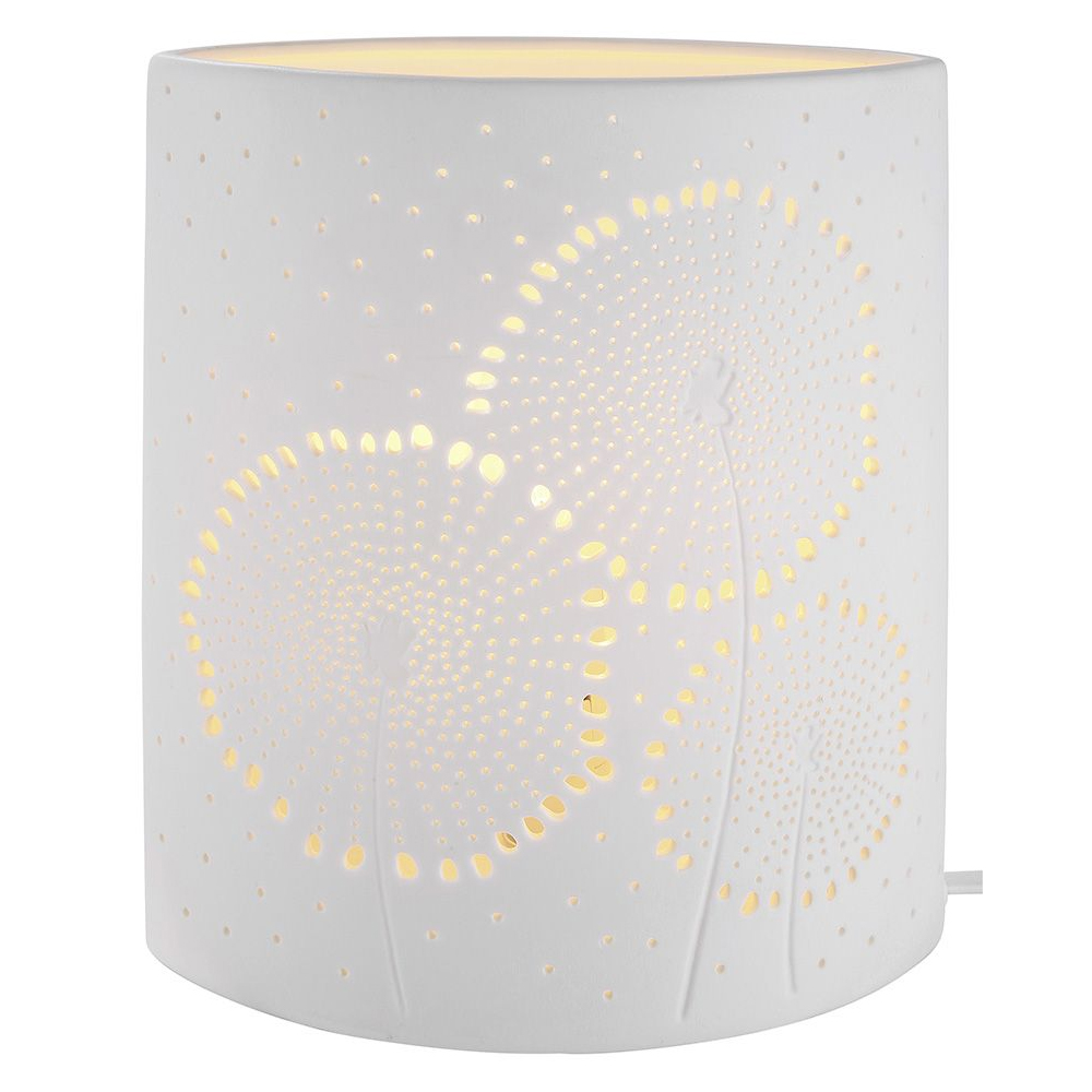 Allegan Small Porcelain Dandelion Design Table Lamp In White
