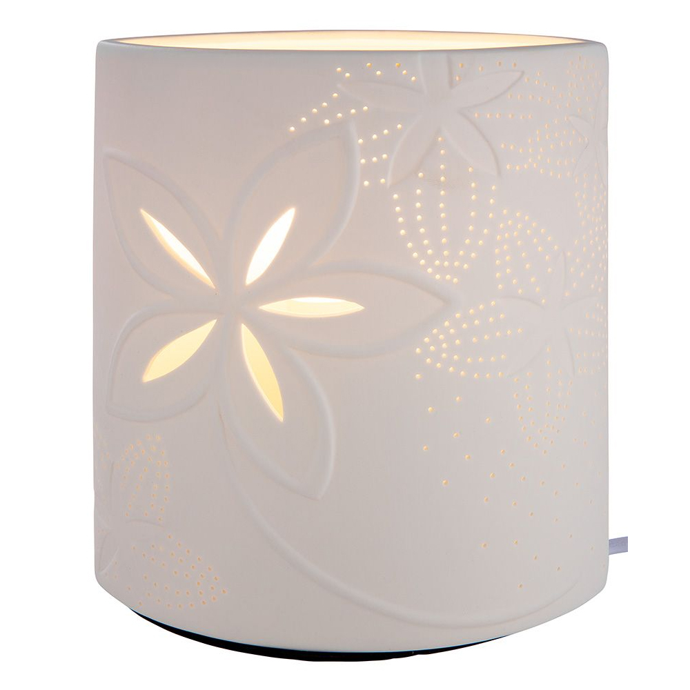 Allegan Small Porcelain Floral Design Table Lamp In White
