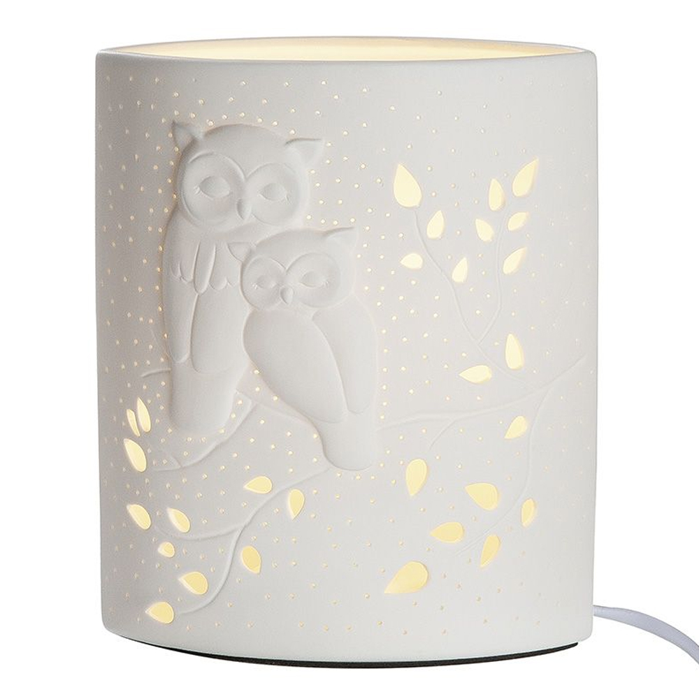 Allegan Small Porcelain Owl Design Table Lamp In White