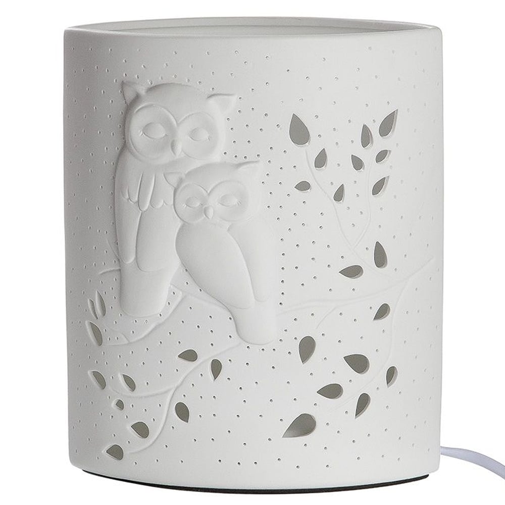 Allegan Small Porcelain Owl Design Table Lamp In White