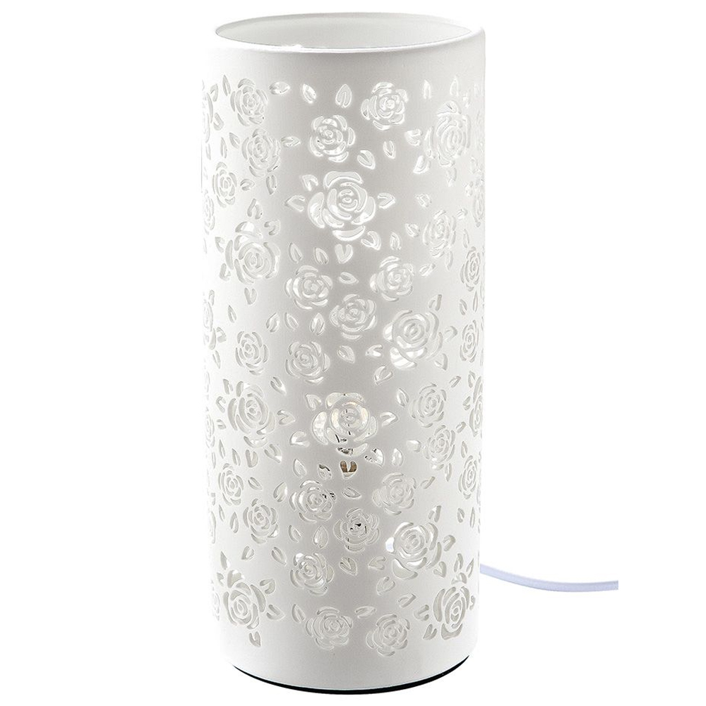 Allston Tall Porcelain Floral Design Table Lamp In White