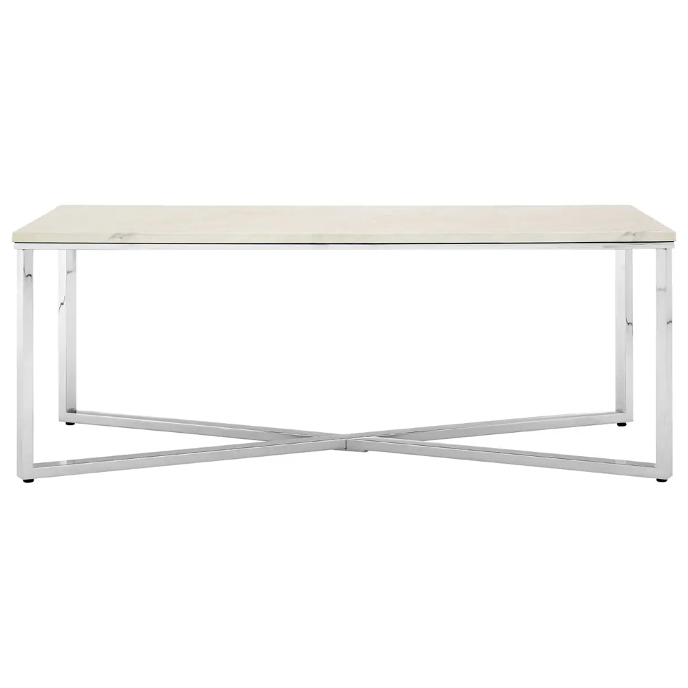 Allston White Faux Marble Coffee Table With Chrome Frame